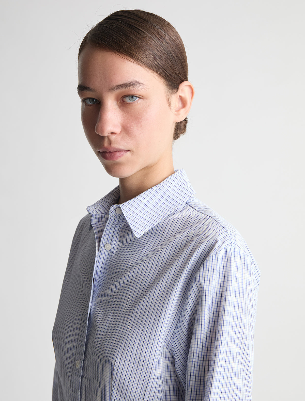Bruna three quarter sleeve shirt fitted body blue