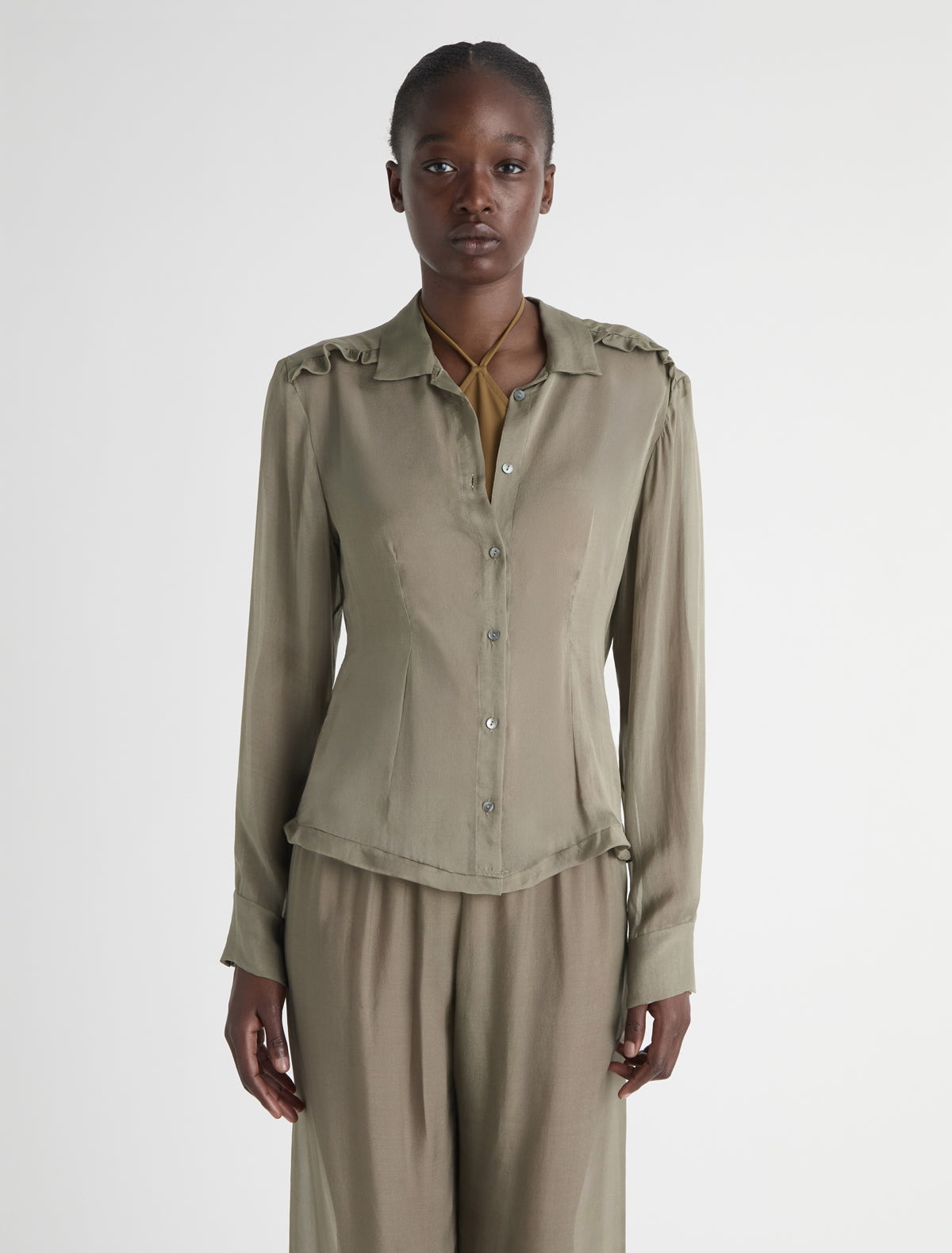 paloma wool トップス LONG SUCH-Long-sleeved cupro top with a draped, crossed neckline