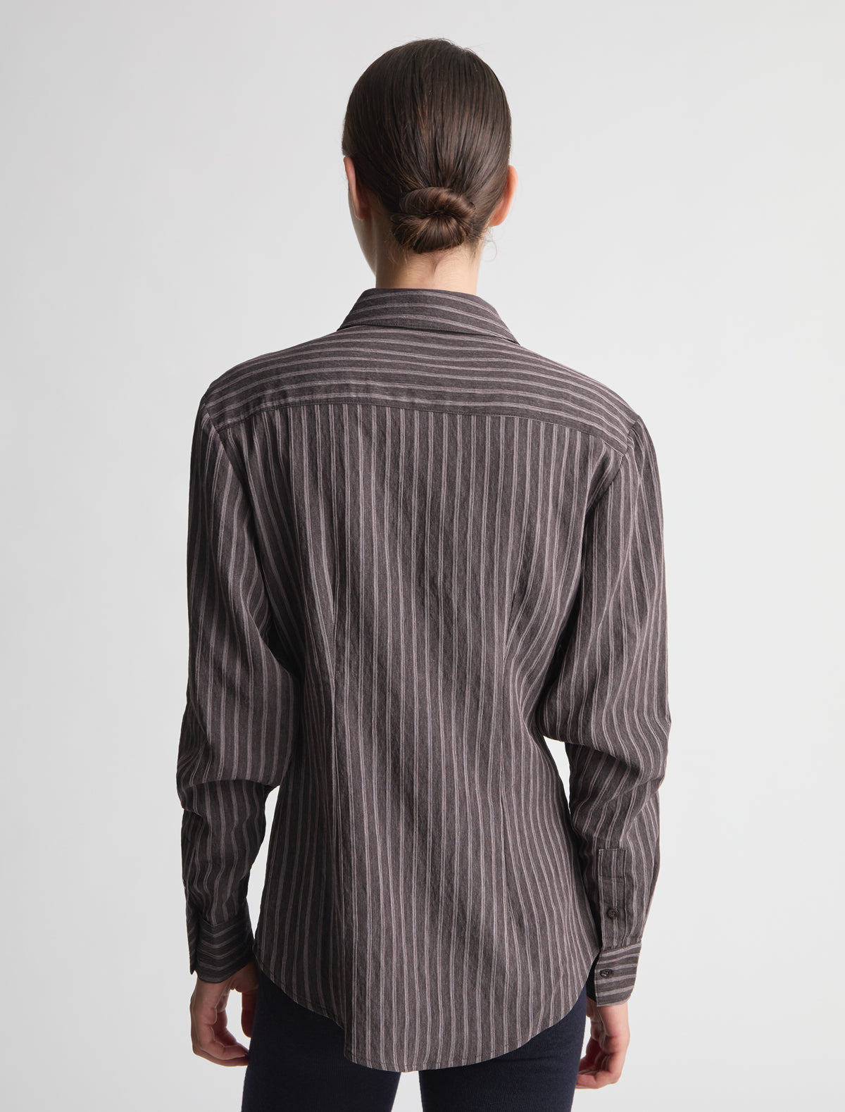 Liren fitted brown striped shirt pw embroidery brown