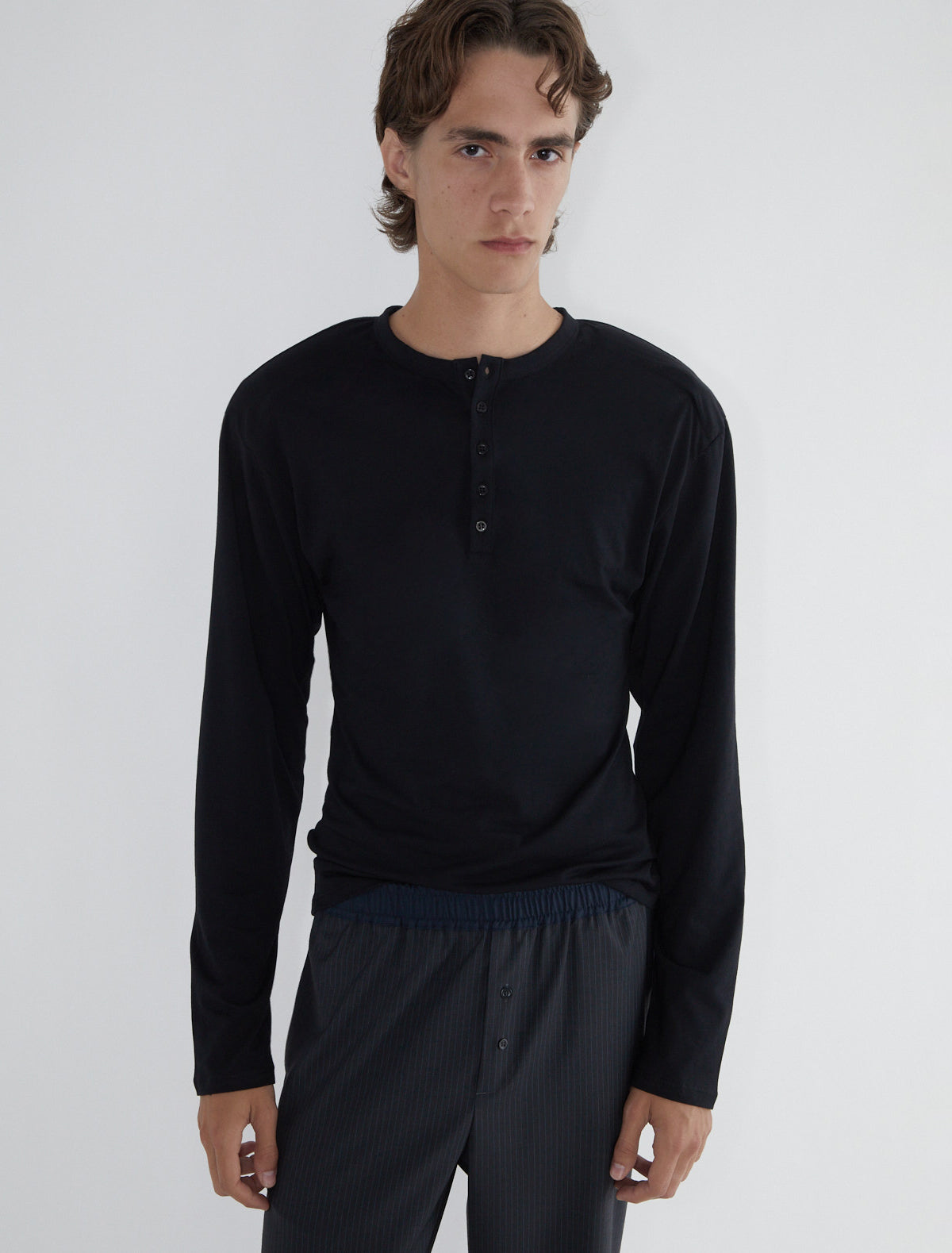 Ryno b men henley neck top cotton black