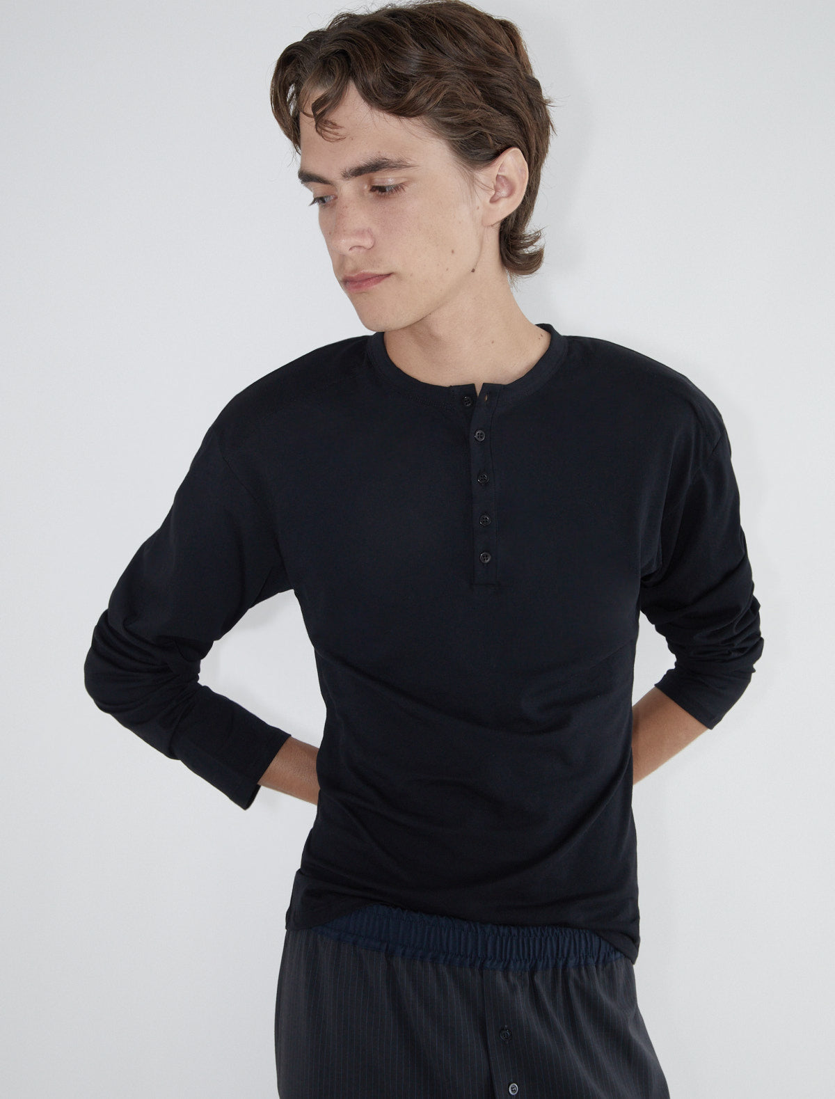 Ryno b men henley neck top cotton black