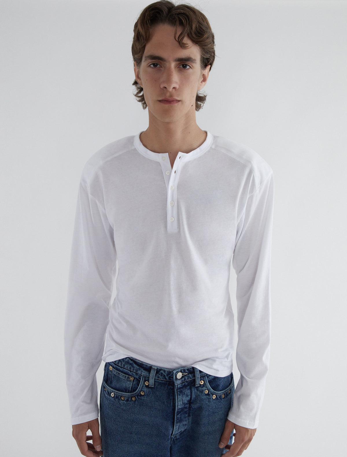 Ryno b men henley neck top cotton white