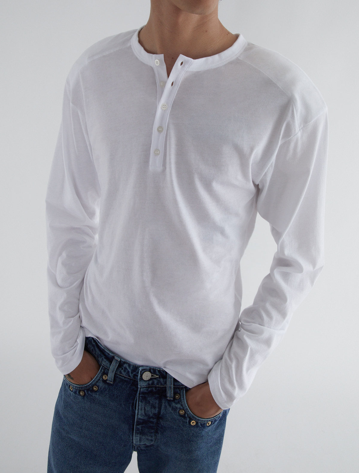 Ryno b men henley neck top cotton white