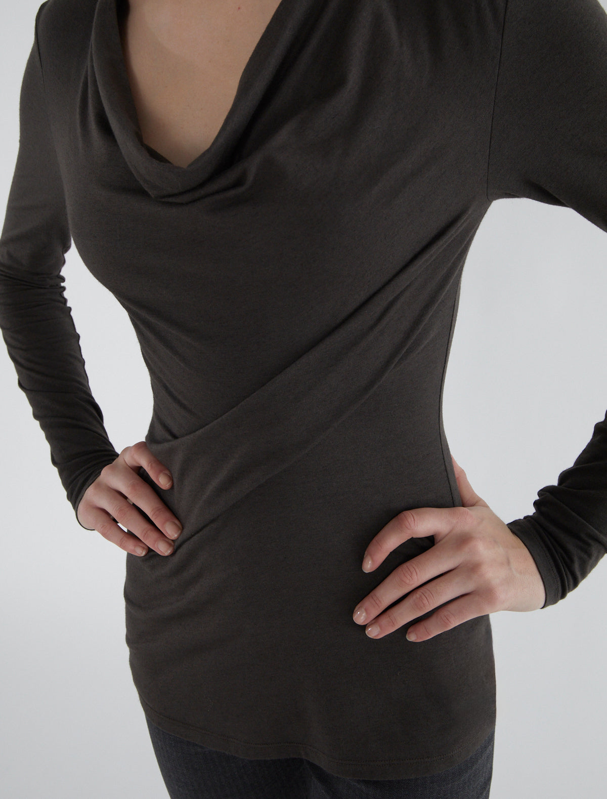 Junco long sleeve top draped neckline brown