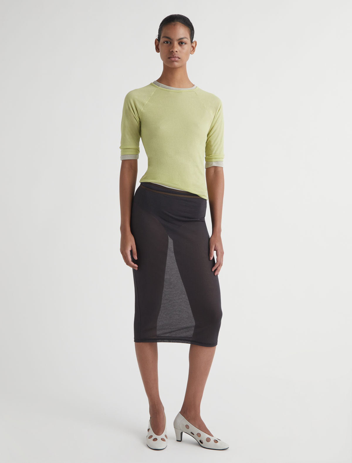 PIA-Soft green elbow-length top crafted from lightweight fabric