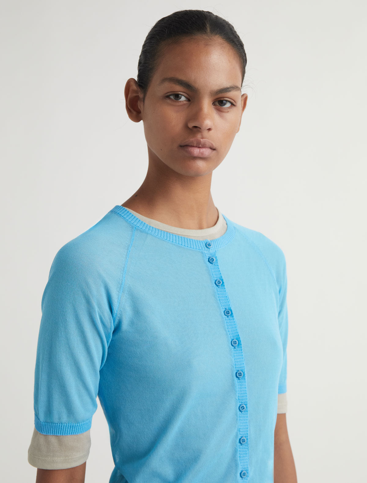 Patinela short sleeve knit cardigan blue