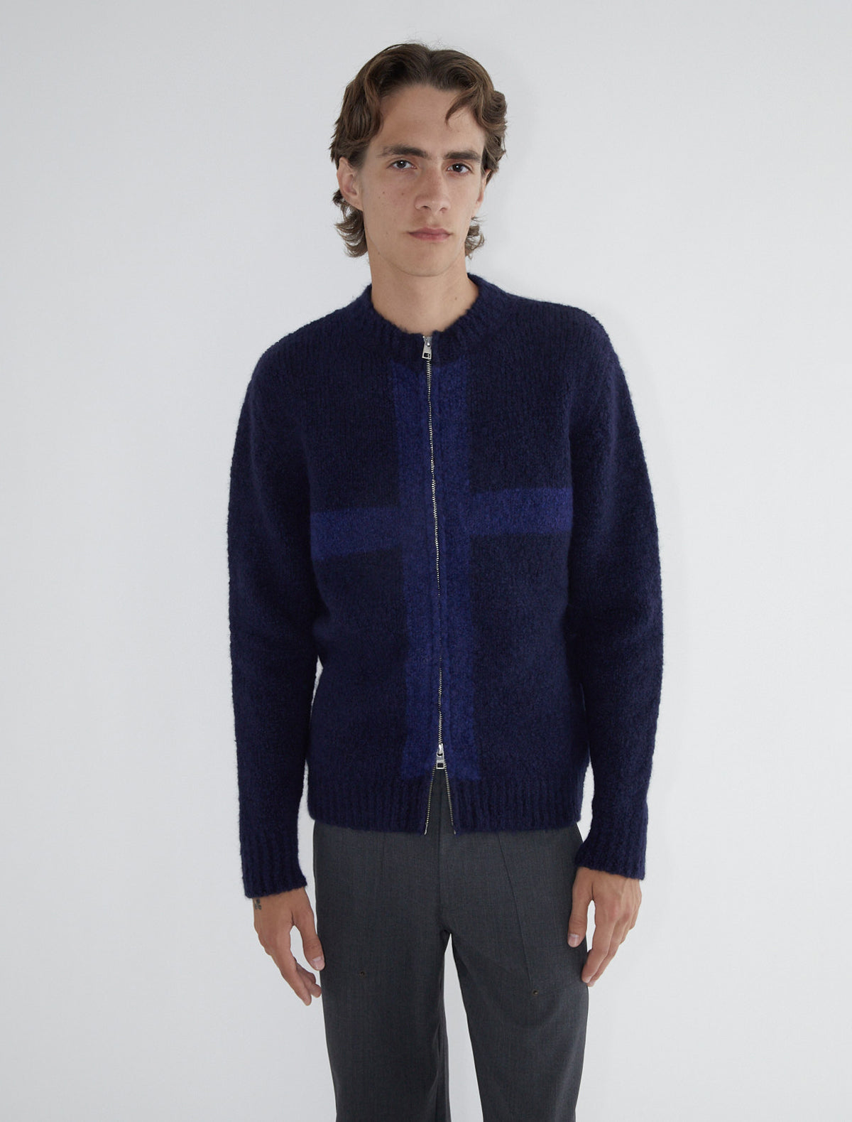 Cruz zip b men cardigan cross intarsia