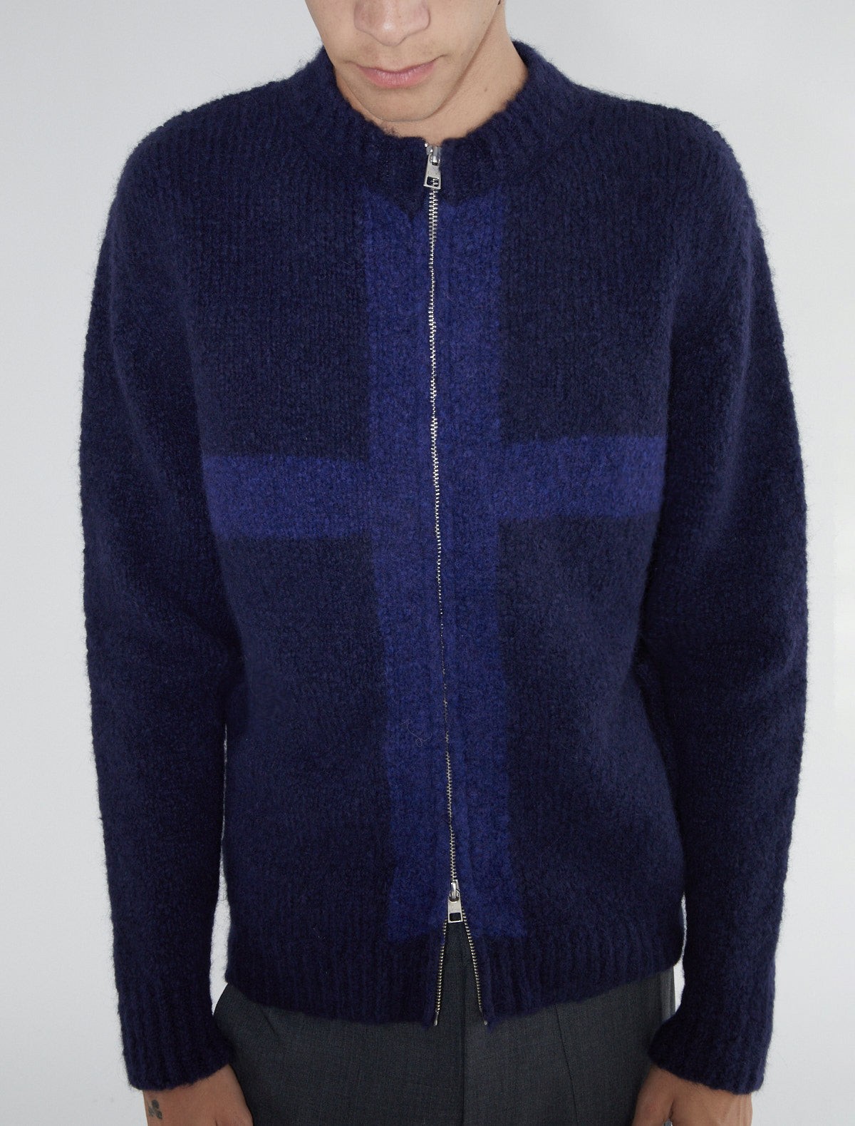 Cruz zip b men cardigan cross intarsia