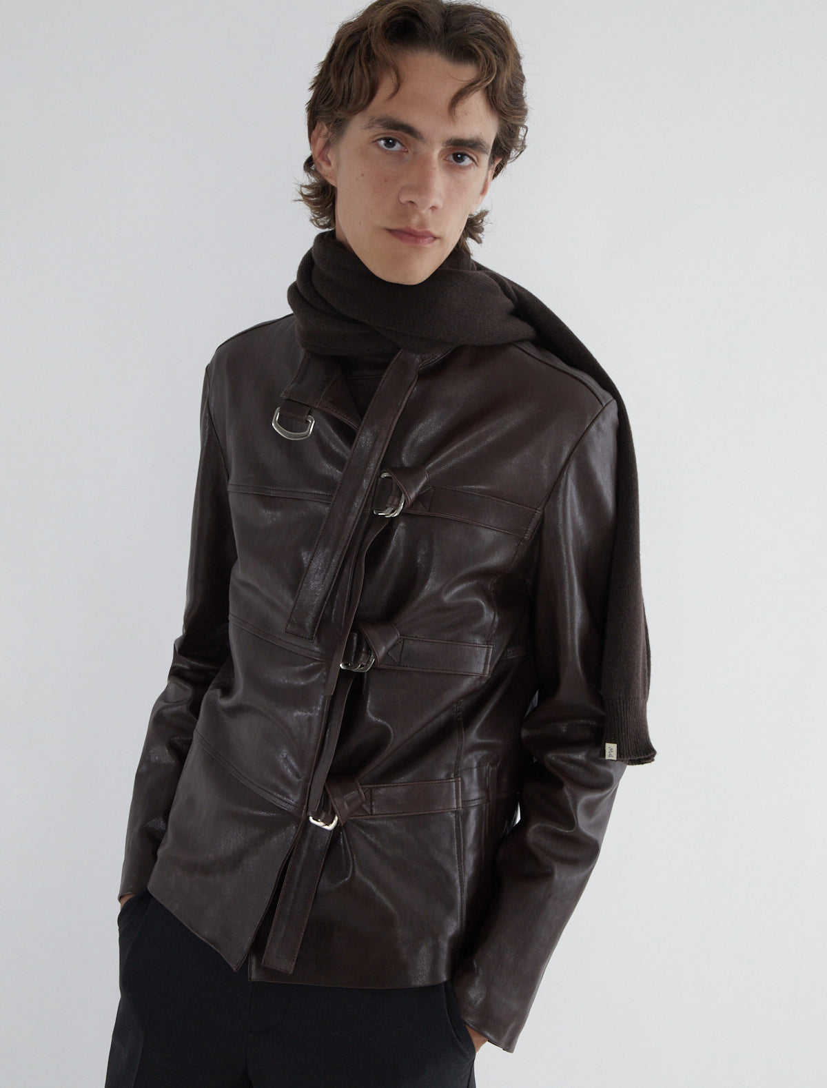 NIQUEL B-Men's leather jacket featuring four front buckles for an