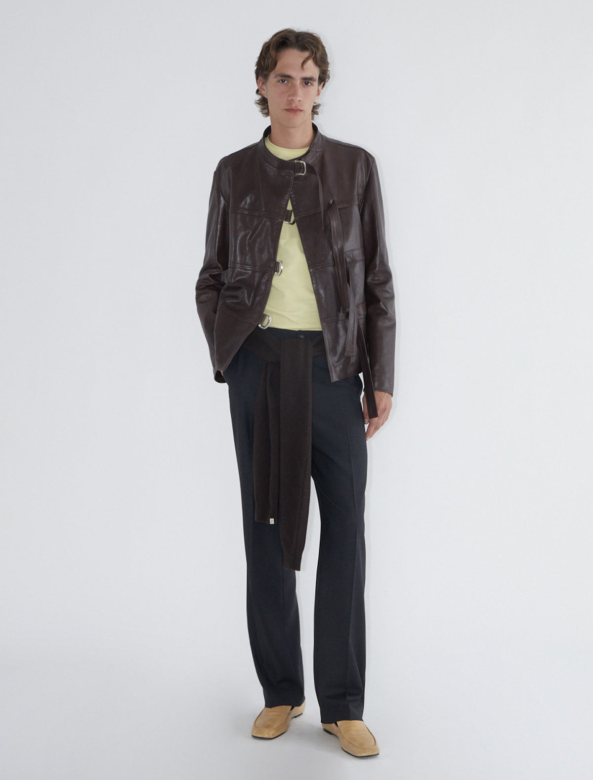 NIQUEL B-Men's leather jacket featuring four front buckles for an