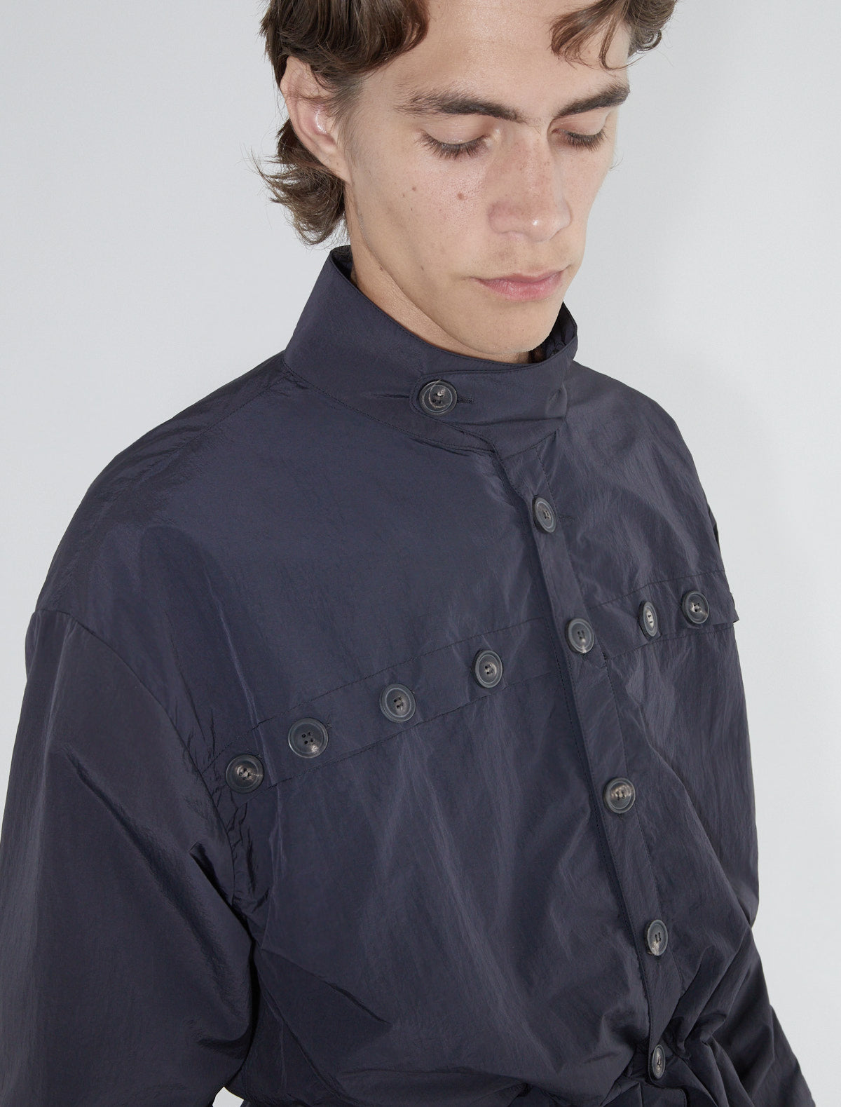 Simon nylon jacket front cross button adjustable waistband