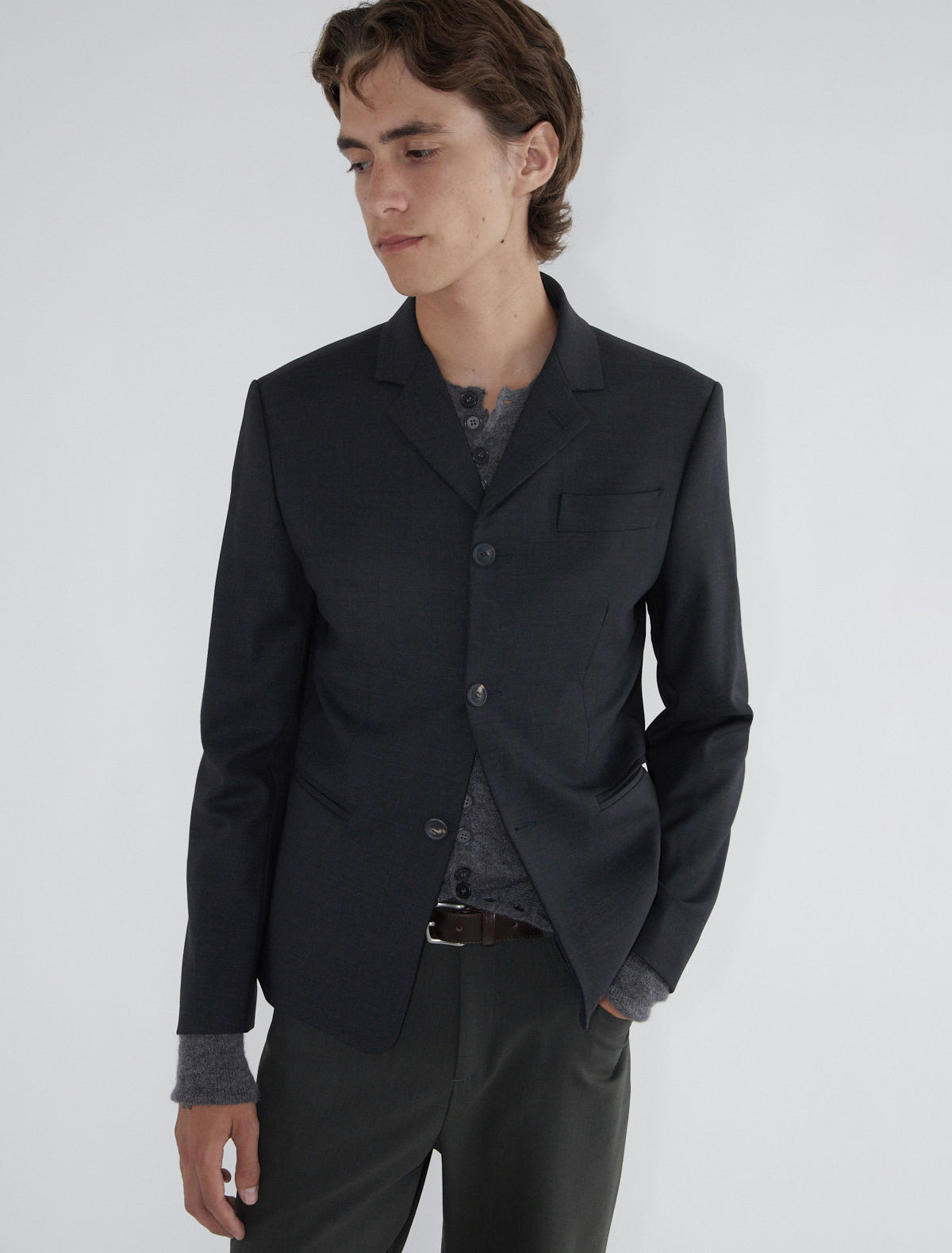 Trave men suit blazer welt pockets darkgrey