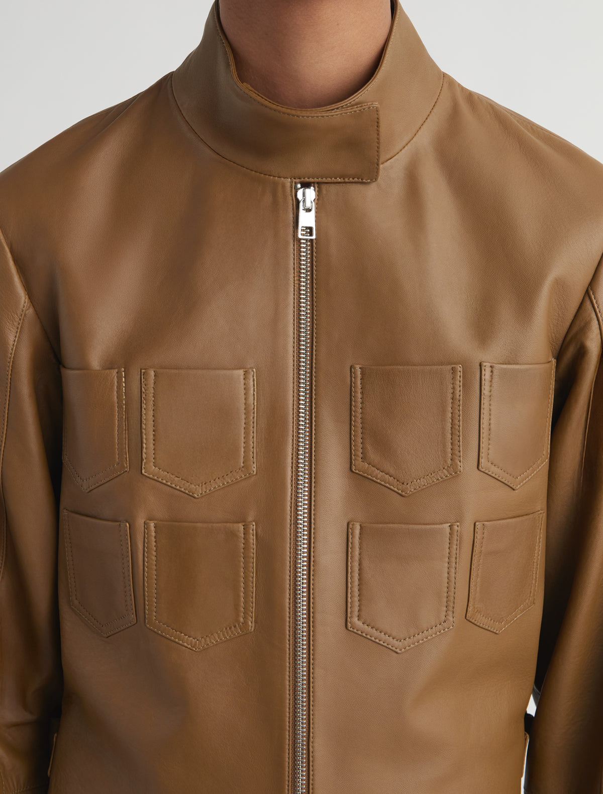 Aline cropped leather jacket mini chest pockets