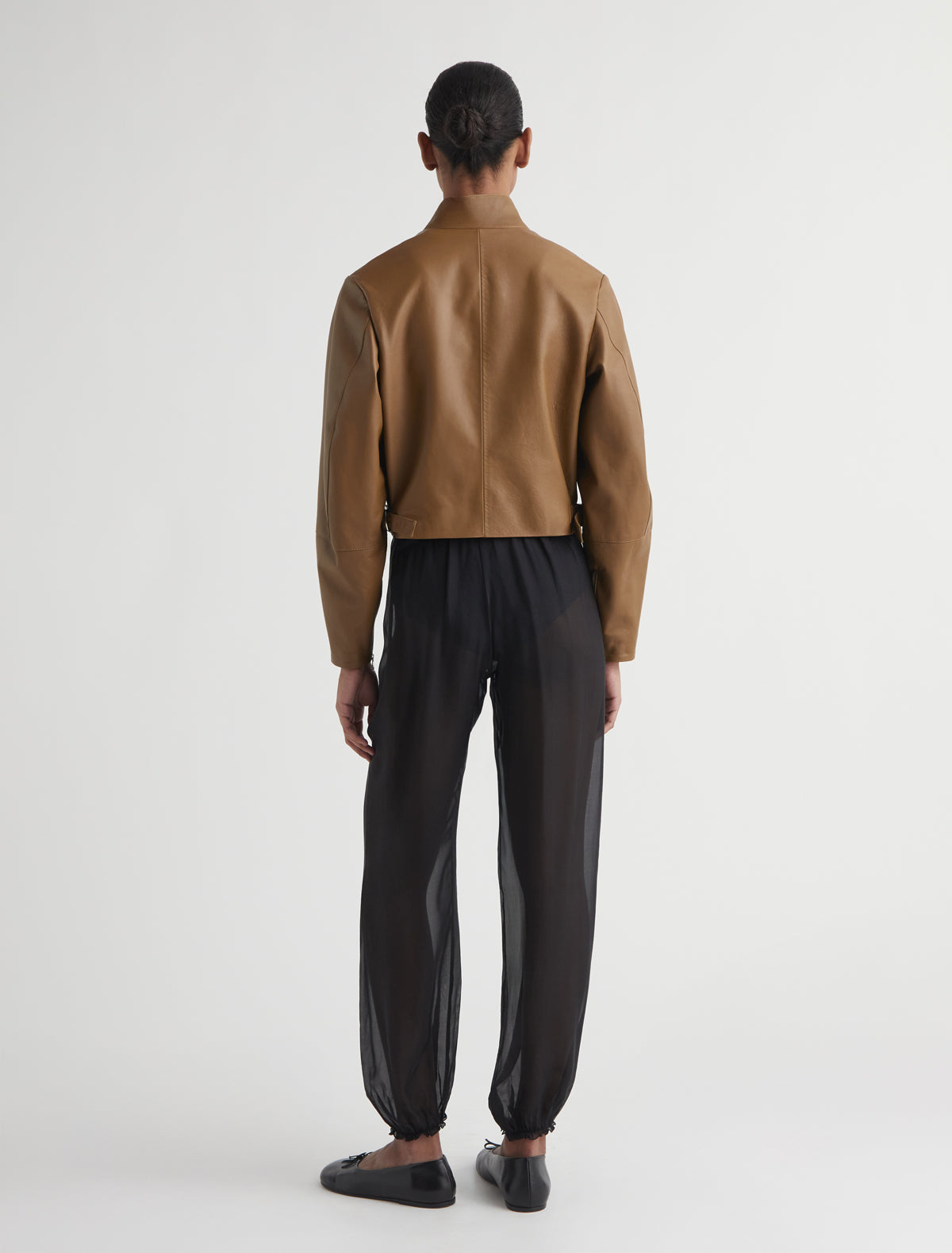 Aline cropped leather jacket mini chest pockets