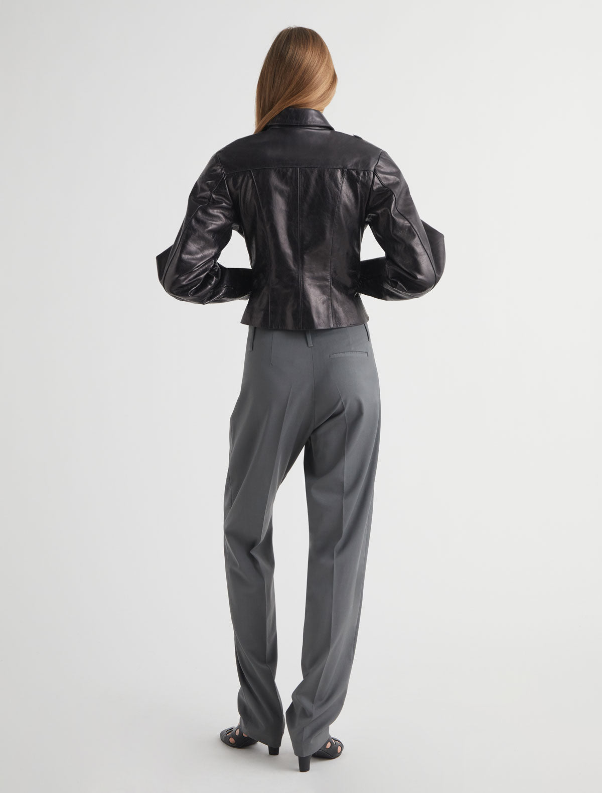 BANUI-Black leather jacket with double-slider zipper and chest