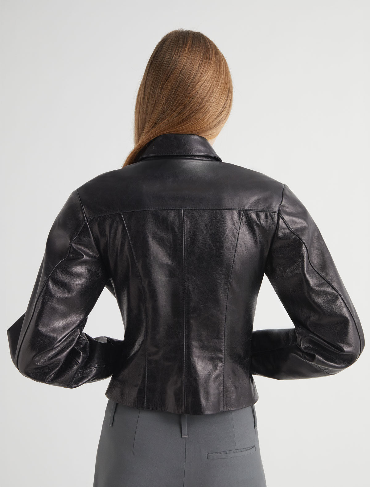 BANUI-Black leather jacket with double-slider zipper and chest