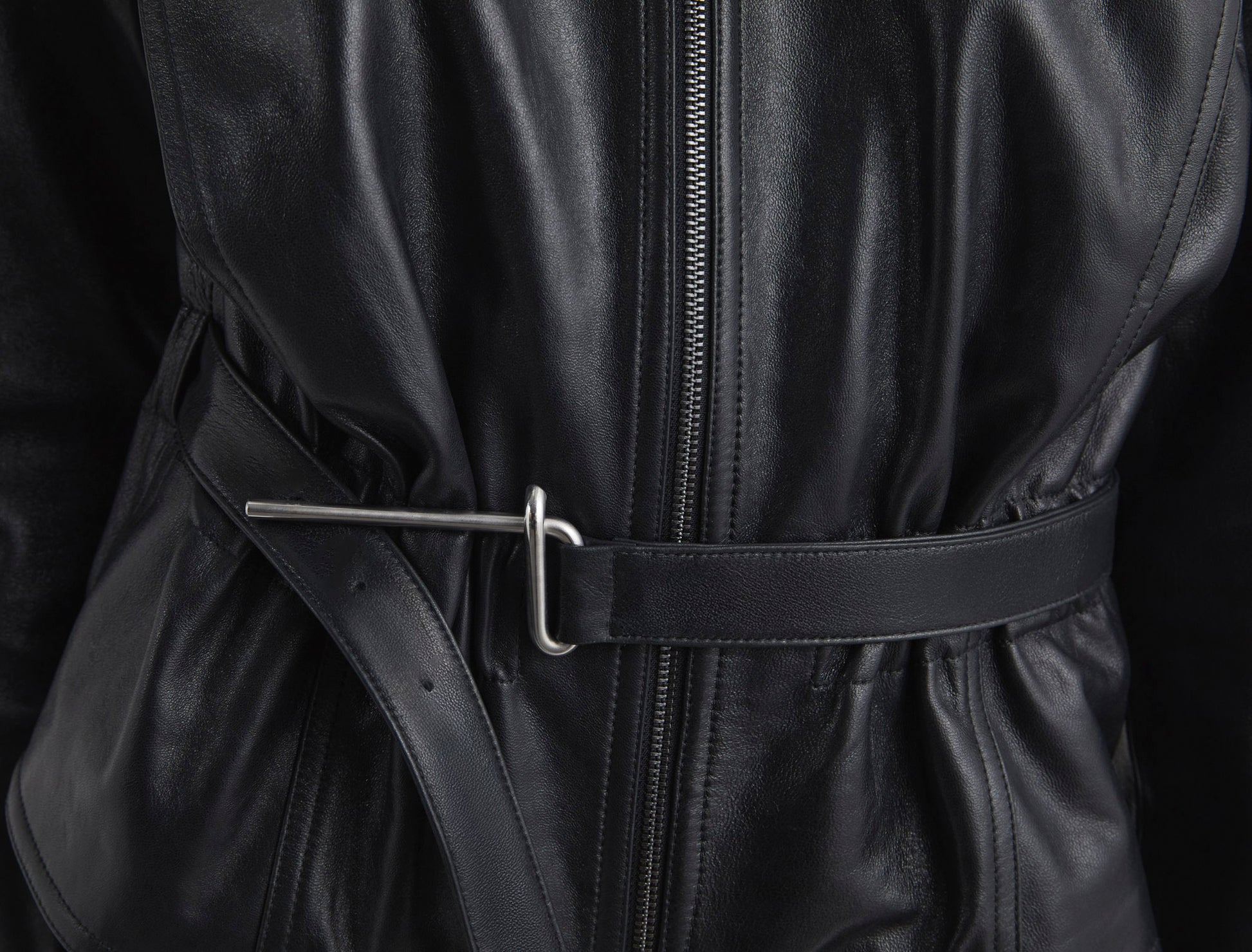 Five leather jacket integrated belt metal hook hardware grace prince