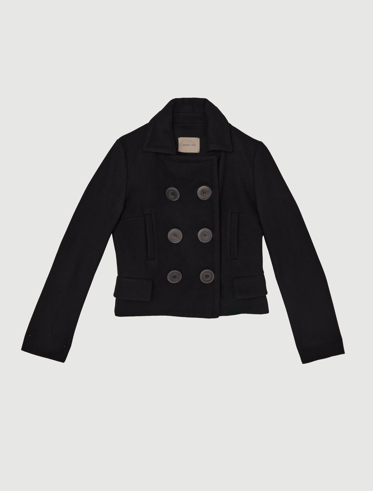 Gola short double breasted coat oversized buttons side pockets black