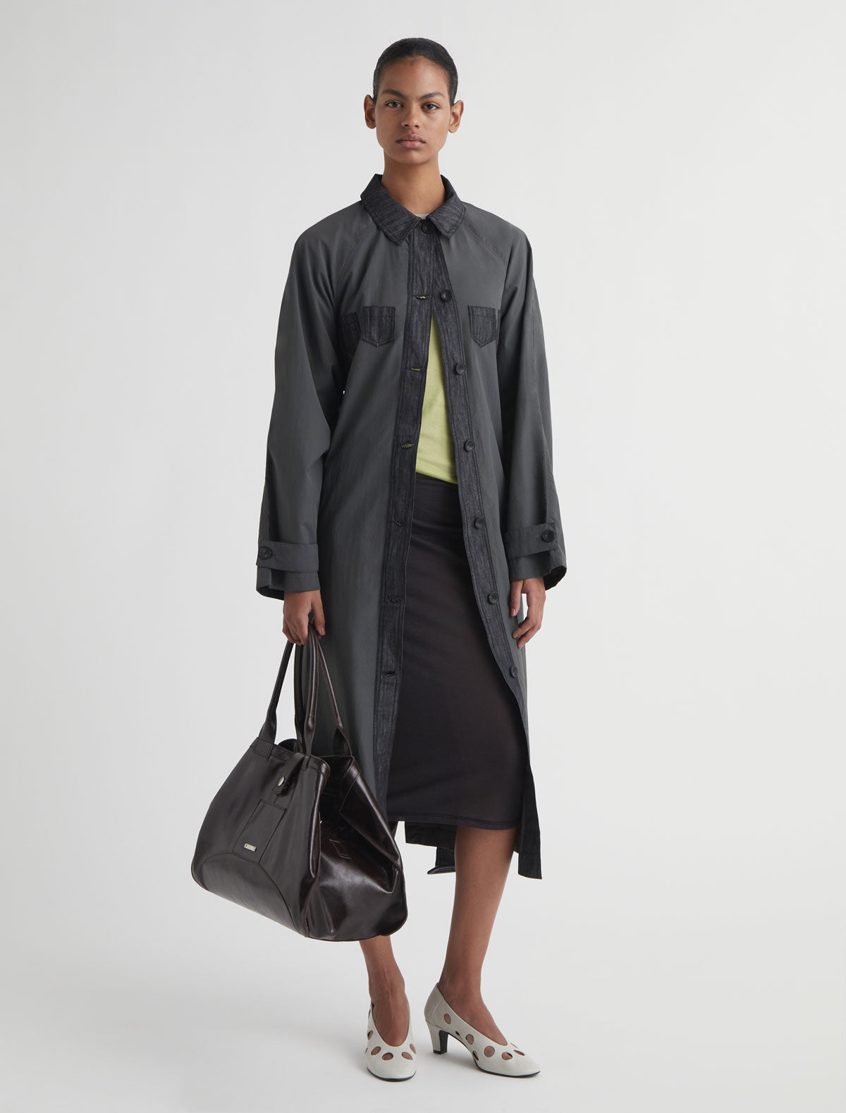 Holso trench style jacket denim details