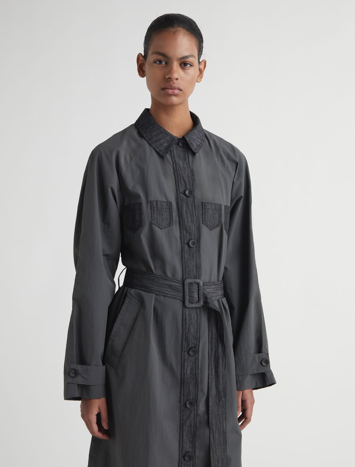 Holso trench style jacket denim details