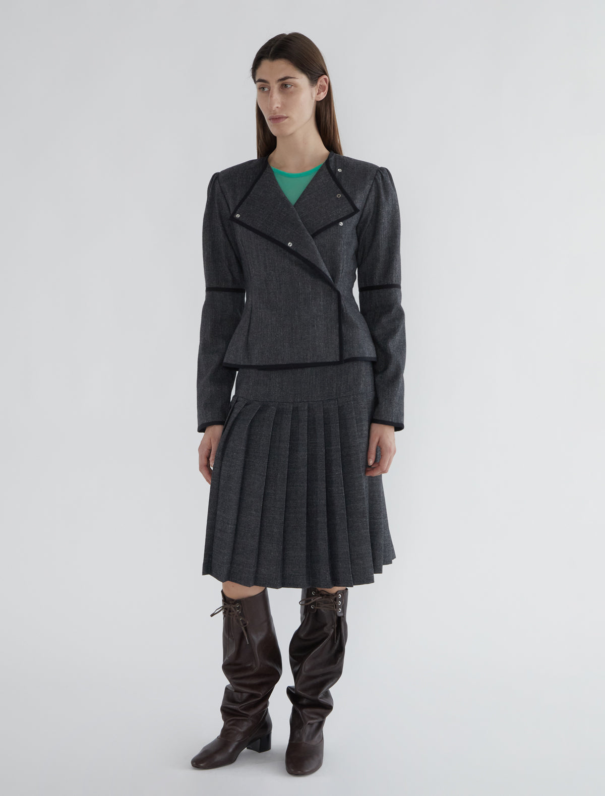 Plugin midi pleated wool skirt grey
