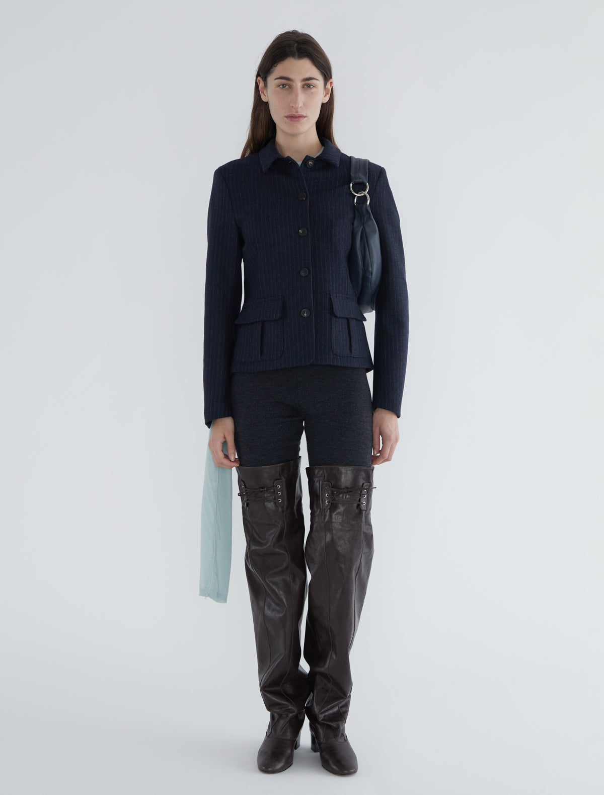 Mely fitted jacket tailored sleeves navy