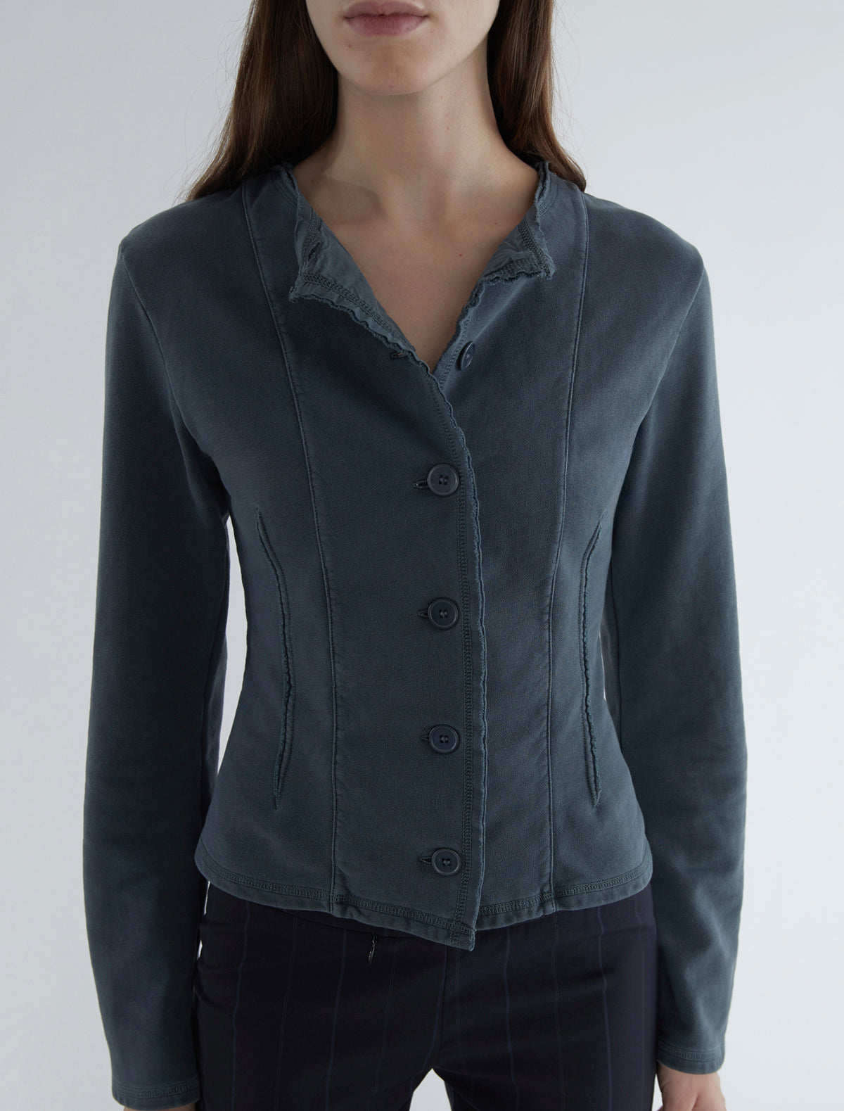 Sanpi round neck garment dyed fleece jacket blue