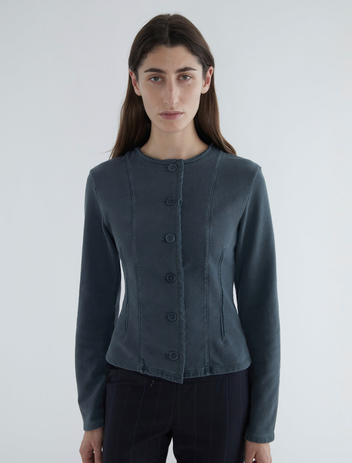 Sanpi round neck garment dyed fleece jacket blue