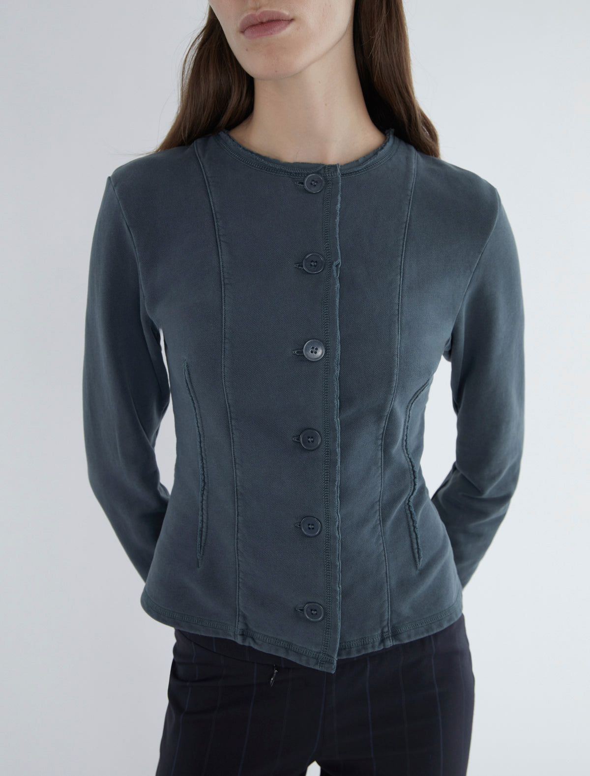 Sanpi round neck garment dyed fleece jacket blue