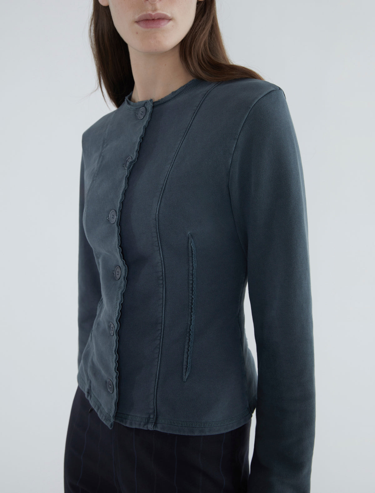 Sanpi round neck garment dyed fleece jacket blue