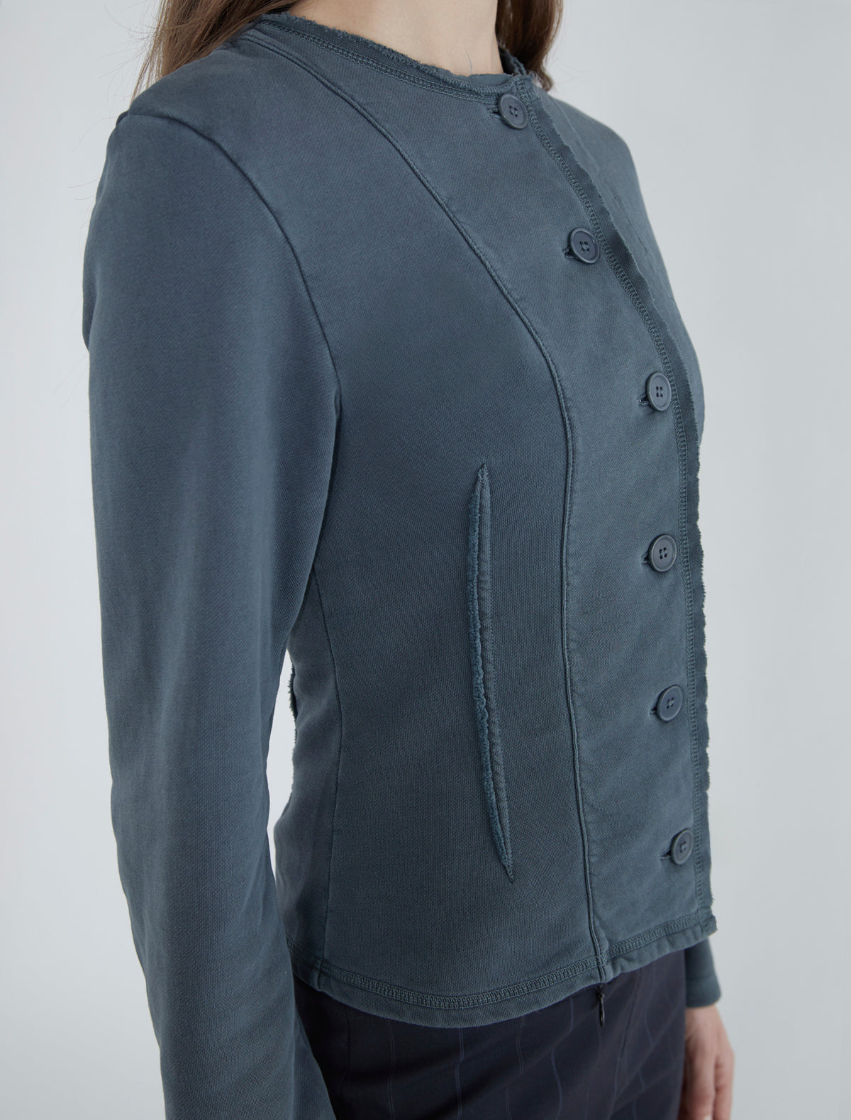 Sanpi round neck garment dyed fleece jacket blue