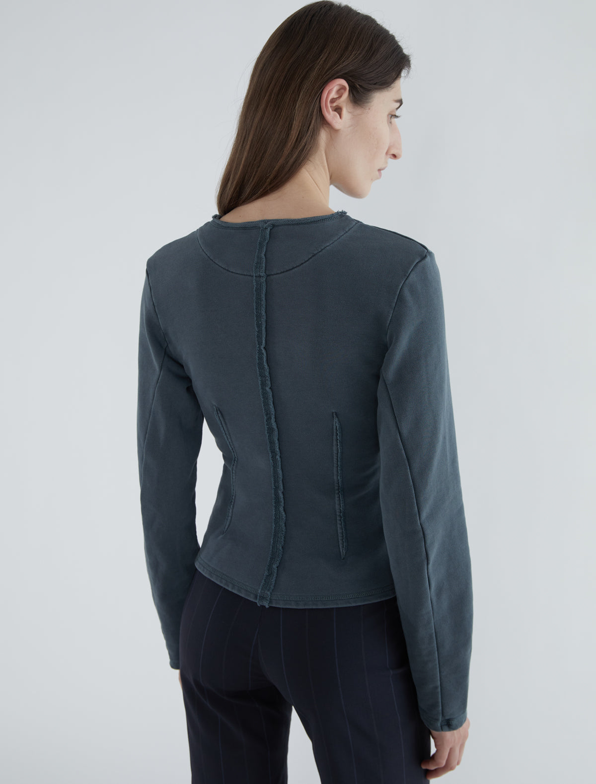 Sanpi round neck garment dyed fleece jacket blue