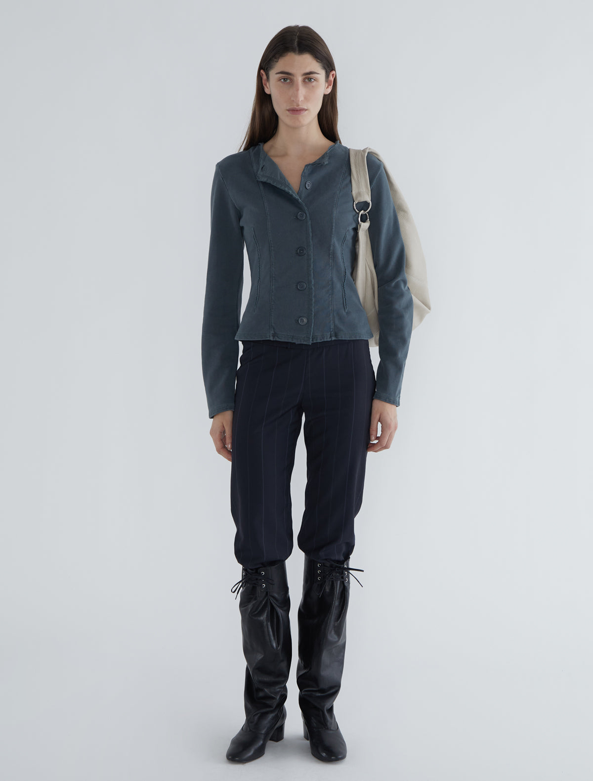 Sanpi round neck garment dyed fleece jacket blue