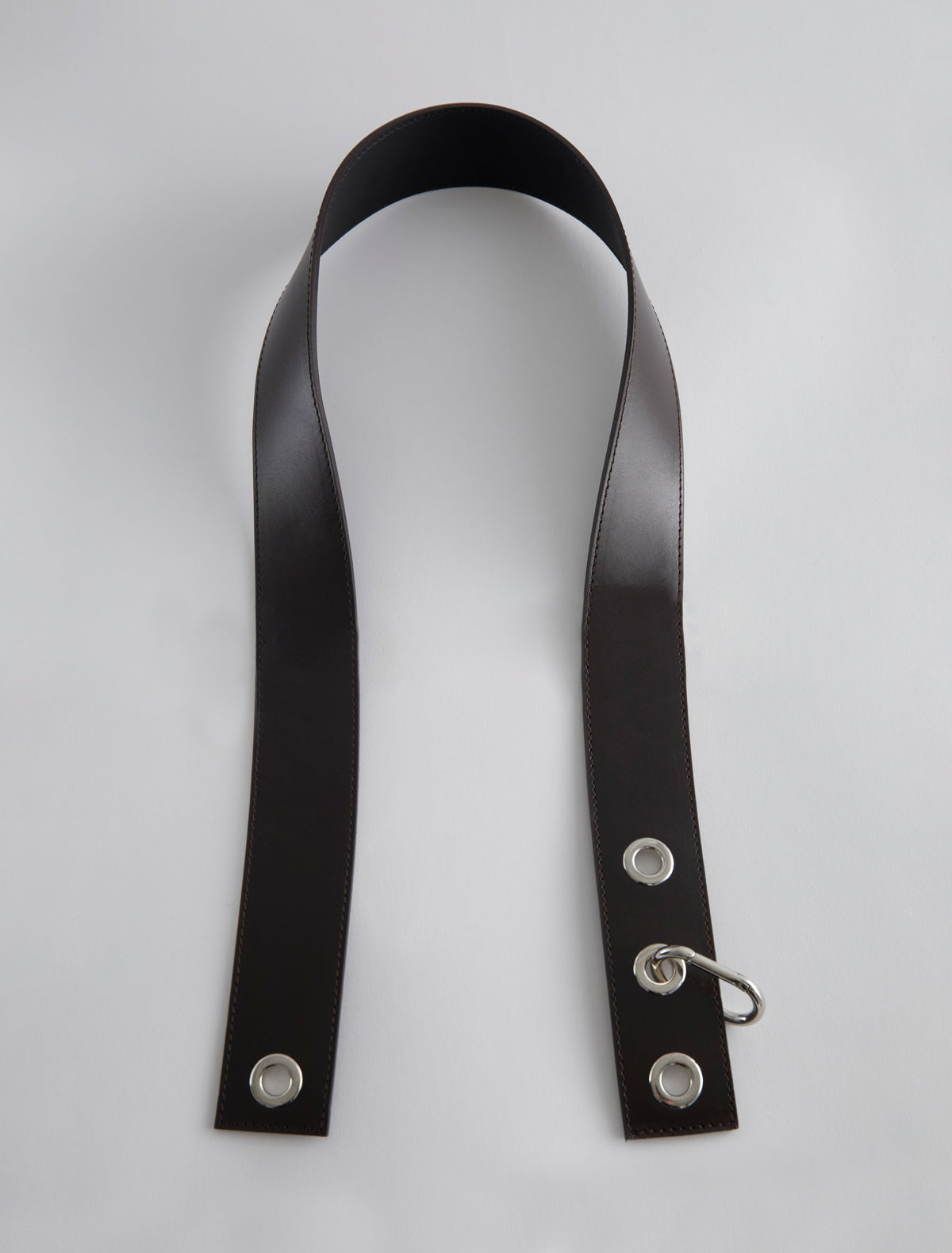 Hoop adjustable belt nickel metal eyelets carabiner darkbrown