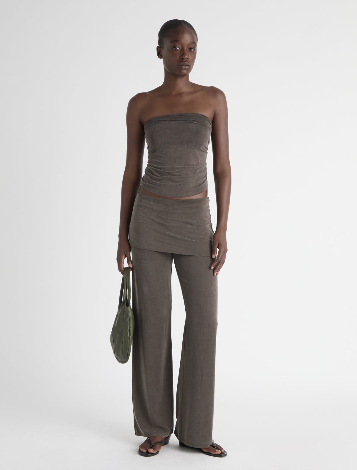 ALEXIA- Brown stitched cupro pants and mini-skirt piece – paloma wool