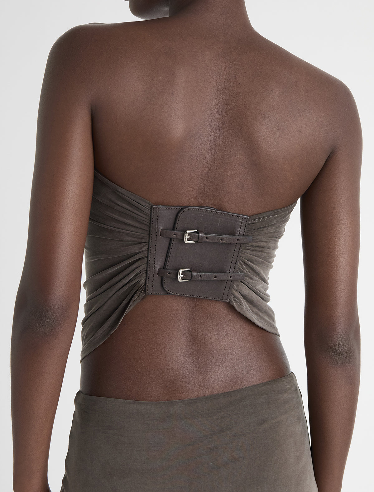 Adriana ii sash style belt gathered fabric panel leather part brown 2