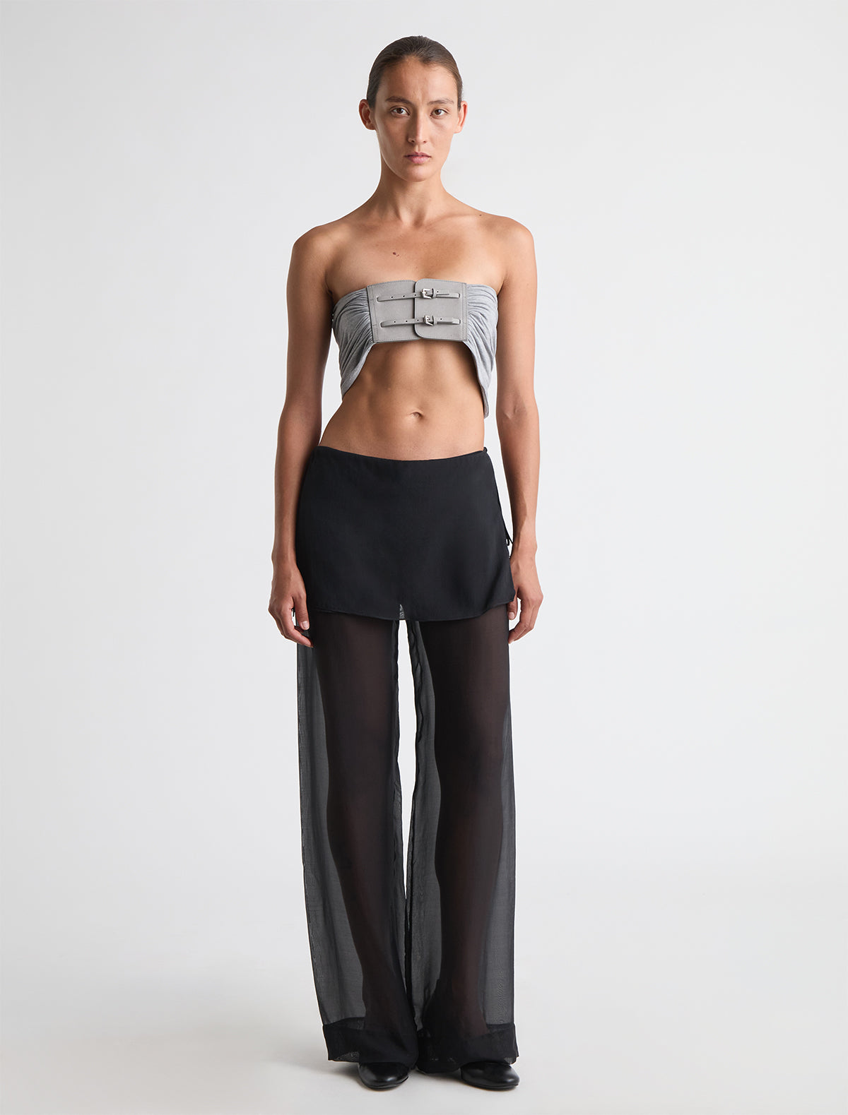 Adriana ii sash style belt gathered fabric panel leather part grey