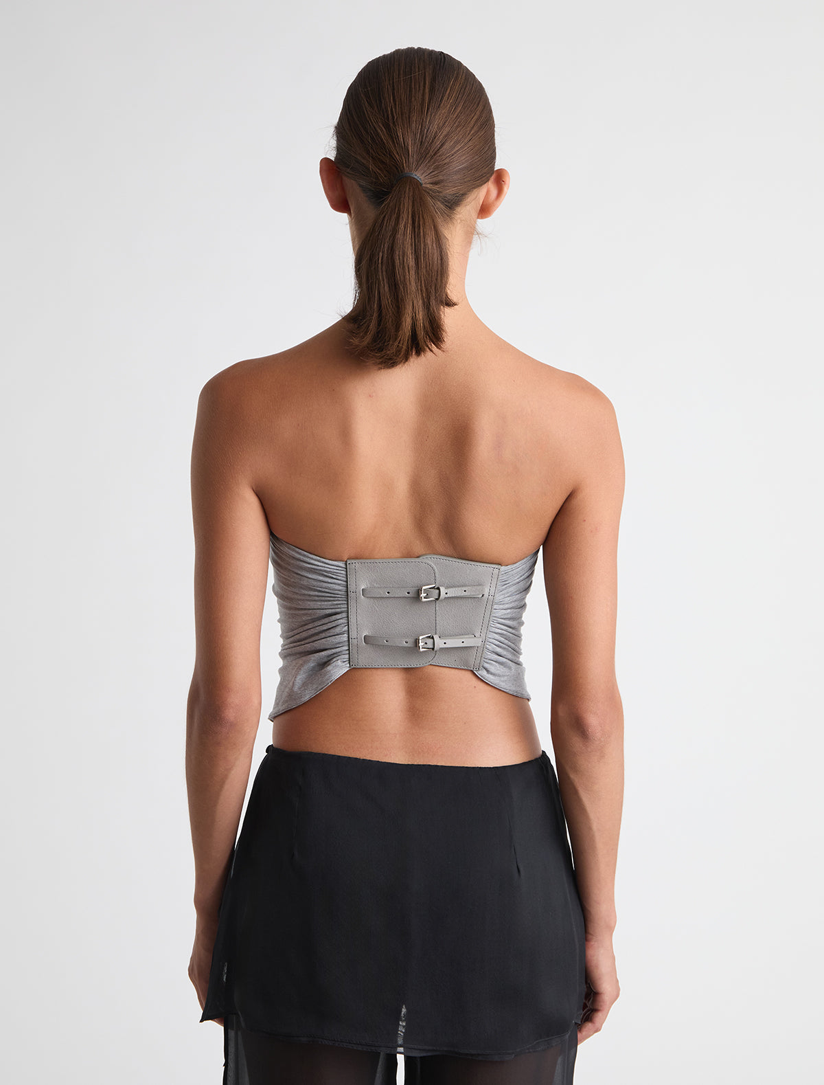 Adriana ii sash style belt gathered fabric panel leather part grey