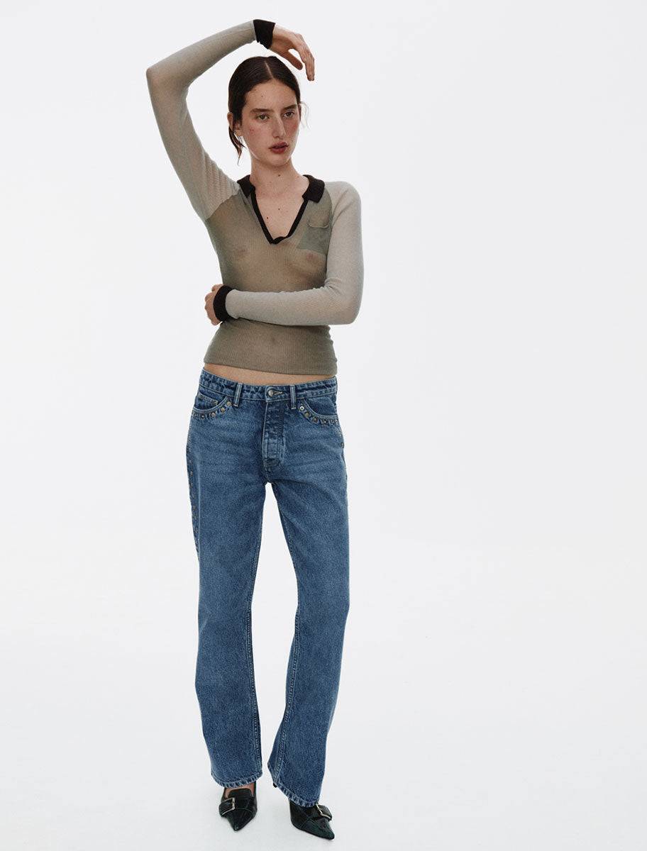 CROWD-Studded low-waisted denim pants
