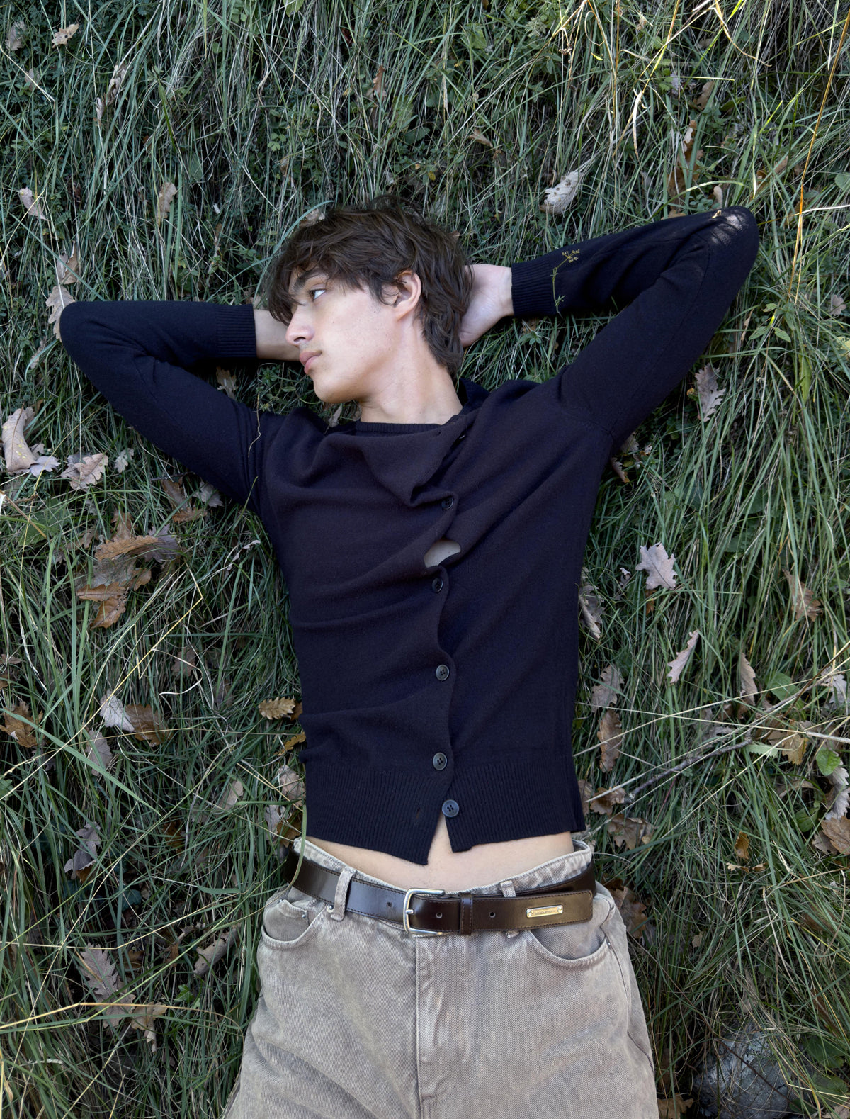 Donalti b men cardigan irregular button fastening navy