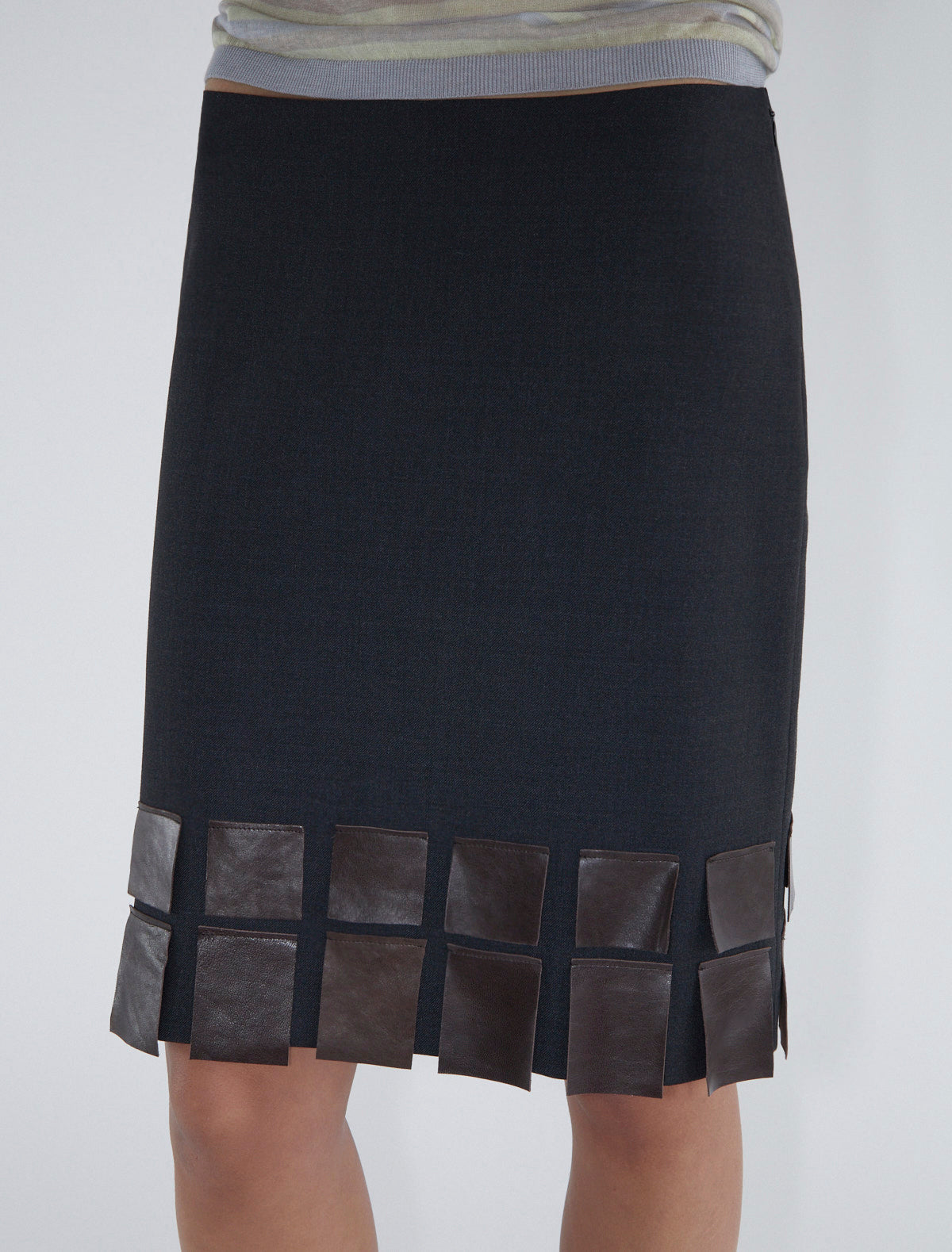 Casu straight tailoring skirt leather flaps