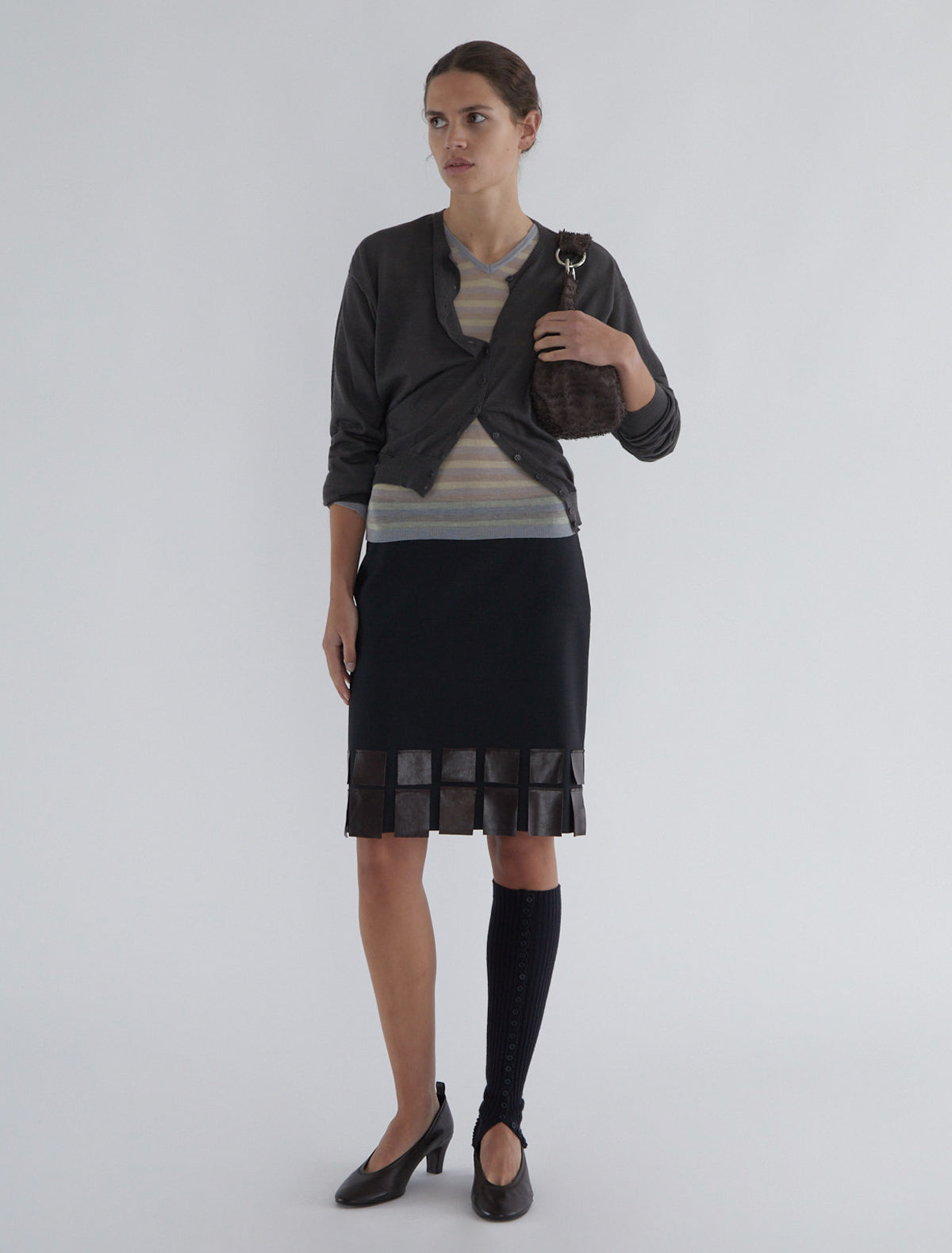 Casu straight tailoring skirt leather flaps