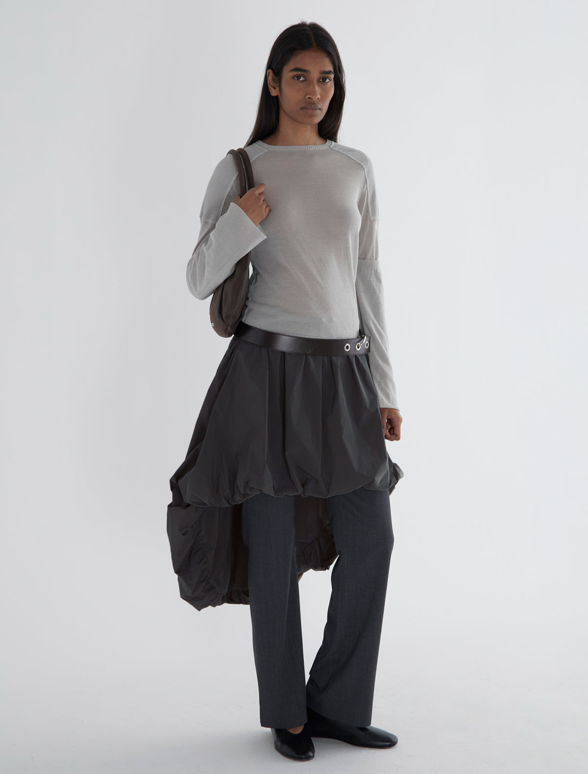 FANQUIR-Puffed nylon skirt, longer at the back than at the front