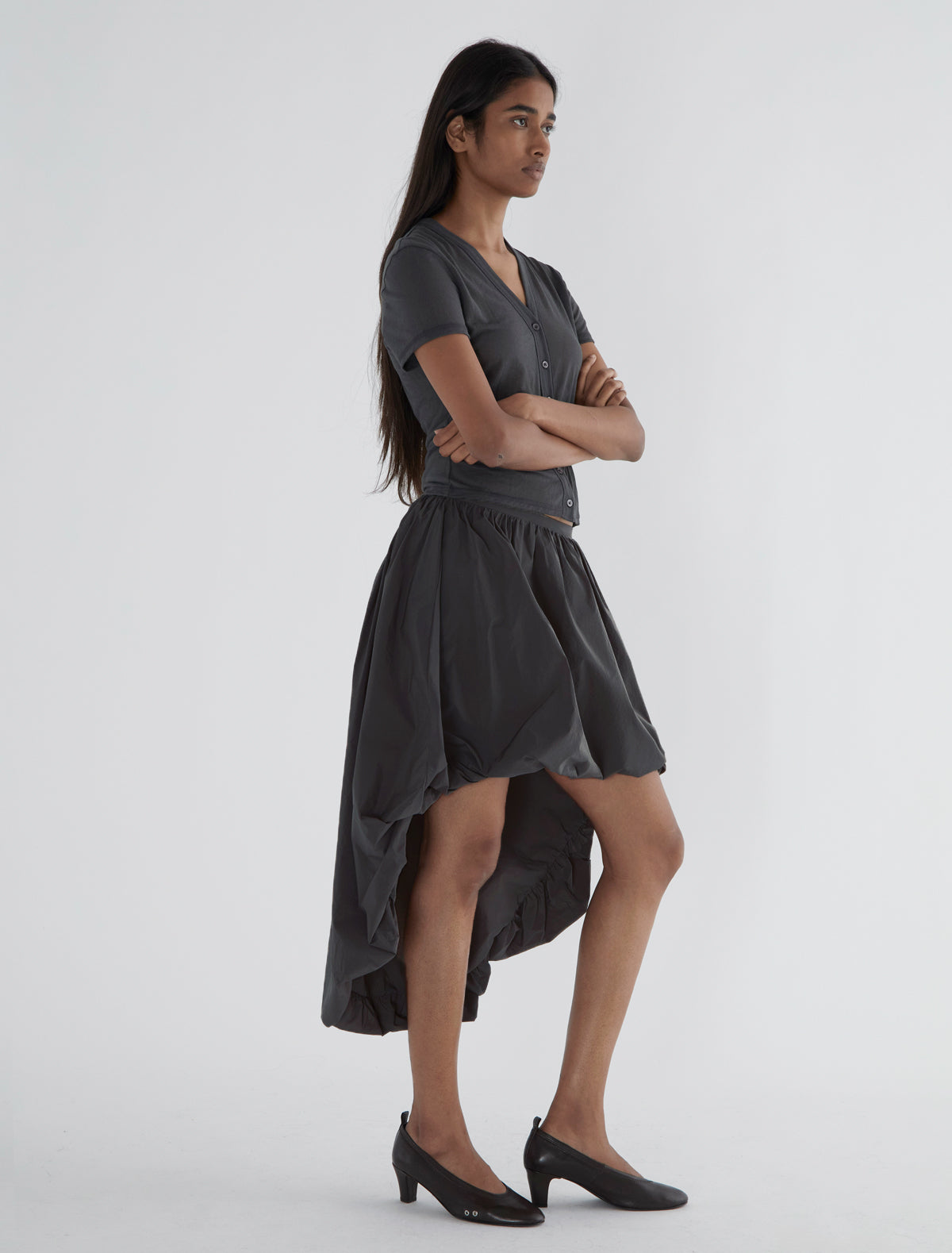 FANQUIR-Puffed nylon skirt, longer at the back than at the front