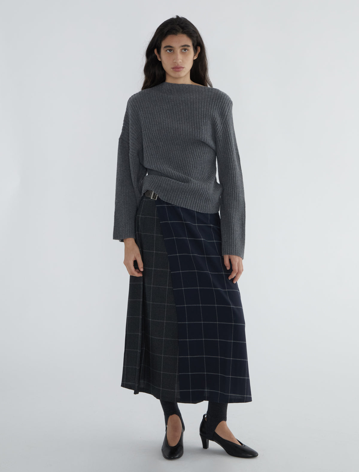 Siusan bicolor plaid long wrap skirt