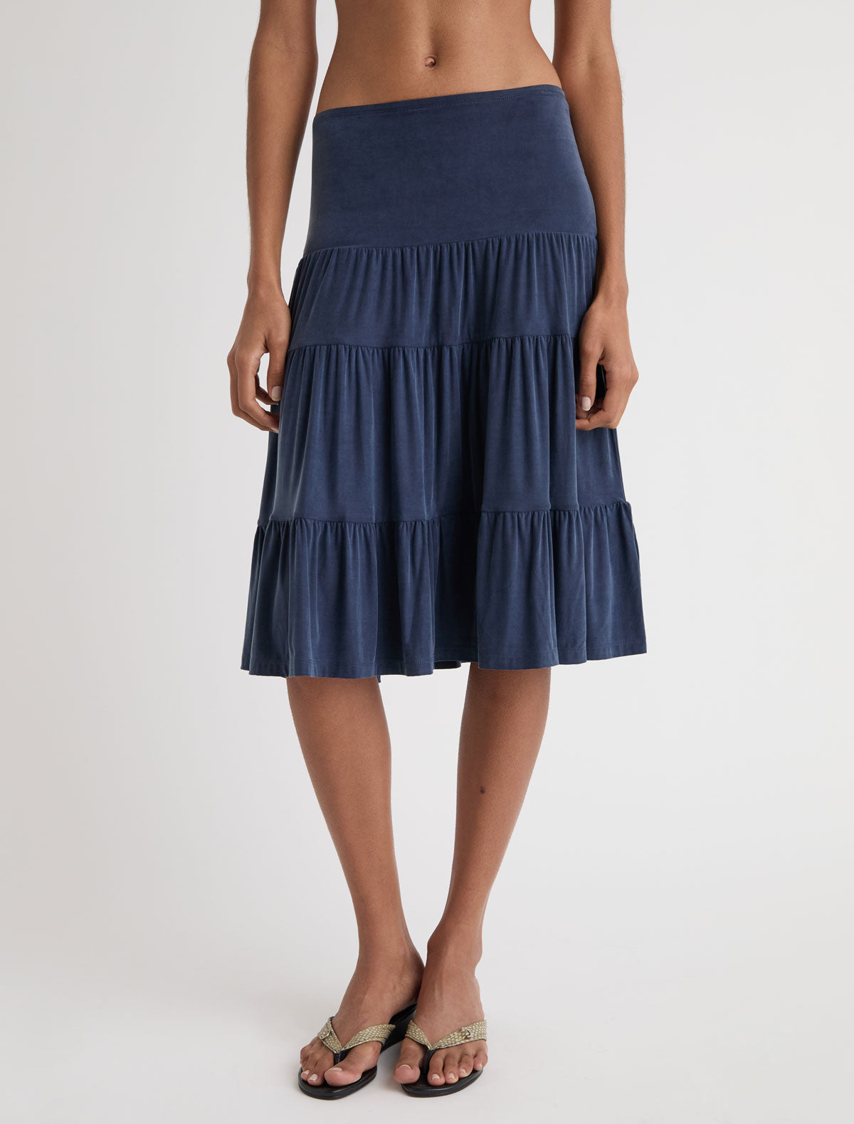 Barel cupro skirt tiered ruffle detailing throughout navy