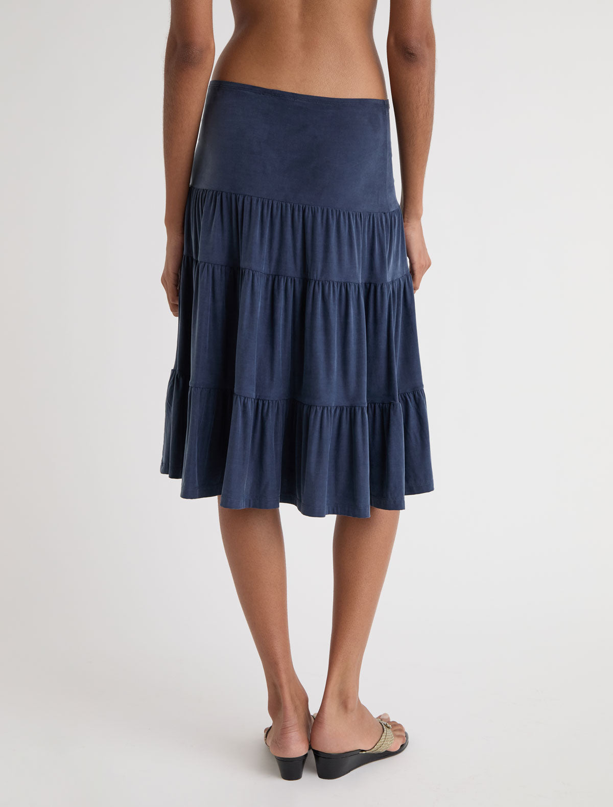 Barel cupro skirt tiered ruffle detailing throughout navy