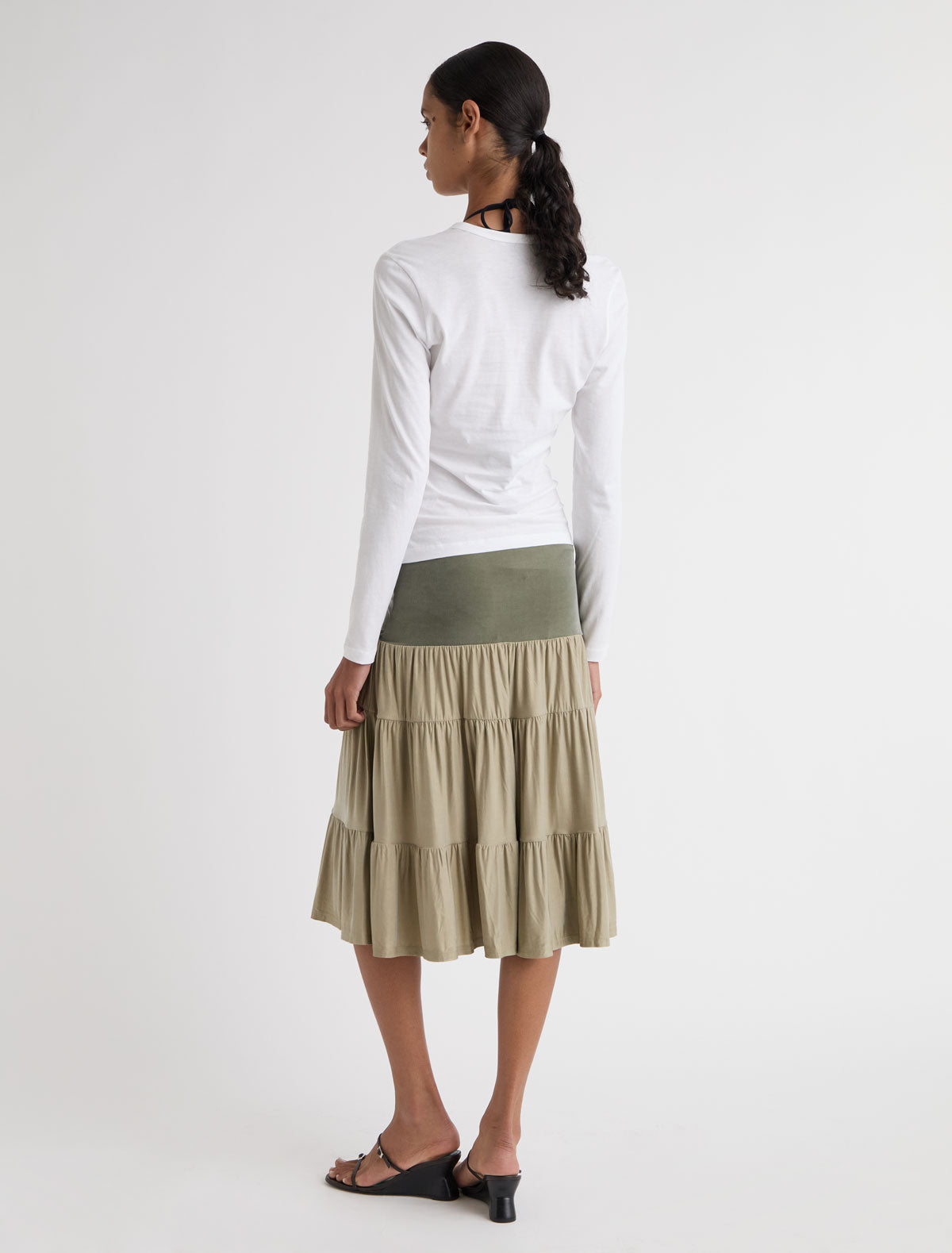 Barel cupro skirt tiered ruffle detailing throughout khaki