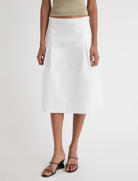 DIMI-White midi skirt with a flared silhouette and front pocket