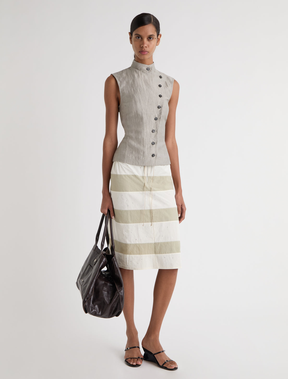 Zurriola two tone nylon skirt strass detail ecru